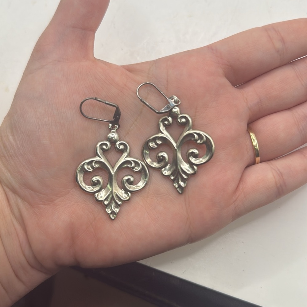 Clara Beau Elegant Curl Filigree Dangle Earrings Silver Tone Jewelry Gothic